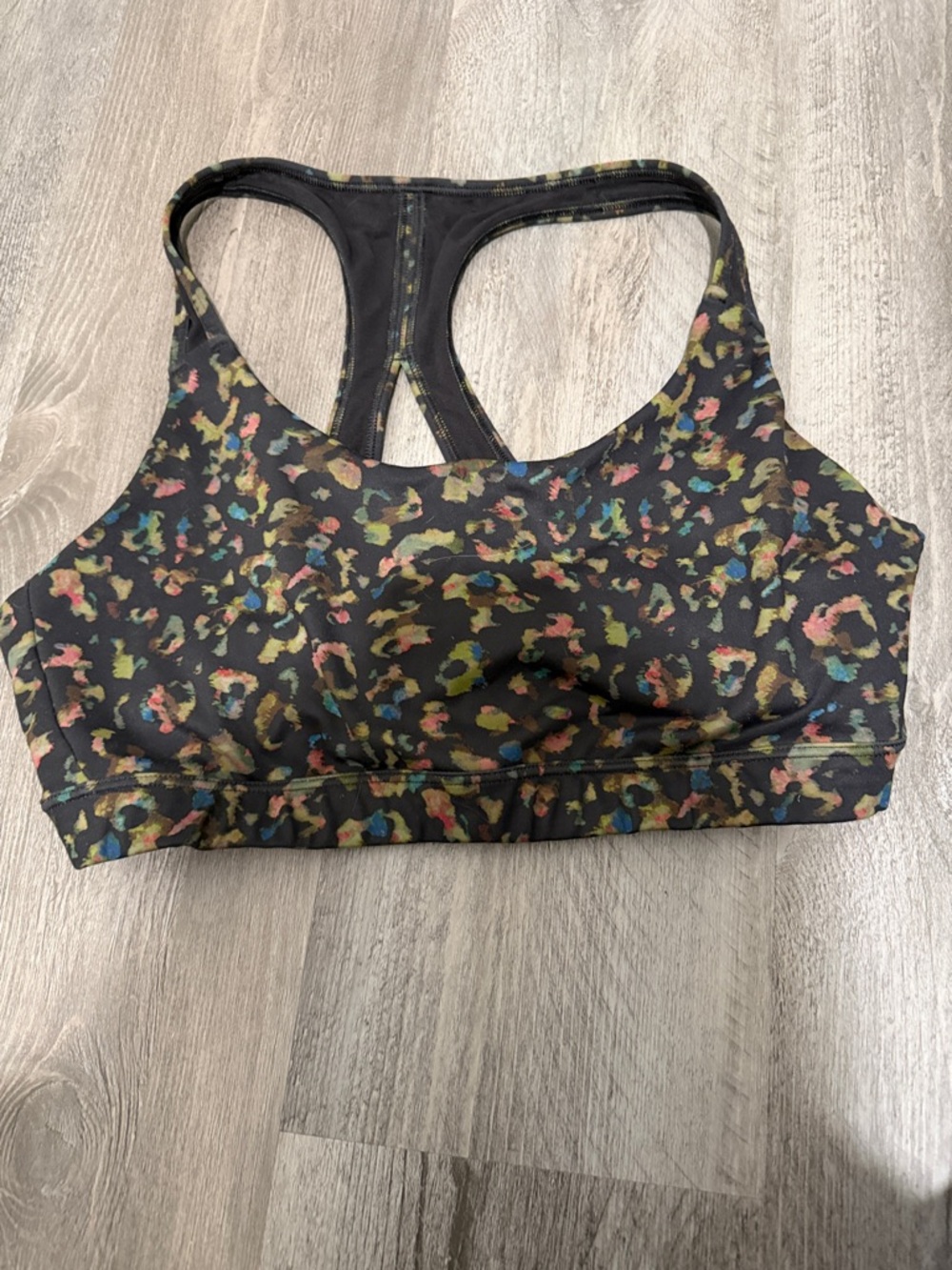 Athleta Black Multicolor Leopard-Print Racerback Sports Bra